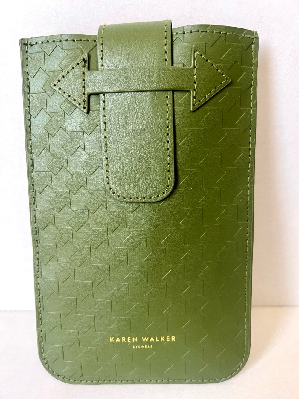 Karen Walker Olive Green Weaved Leather Look Eye Glasses Pouch